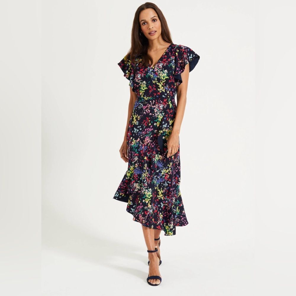 Phase Eight Sheldon Floral Faux Wrap Asymmetric Midi Dress NWT Size 2